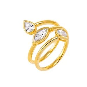 Adina Eden Multi Shape Cubic Zirconia Gold Plated Bezel Wrap Coil Ring NWT